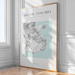 Impression de carte de la ville de Rio de Janeiro, décoration d'intérieur, art mural, impression, affiche, encadré