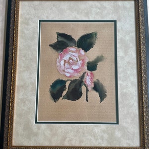 Watercolor Print . Mid-Century Watercolor . Camellia Flower Watercolor . Southern Artist . Signed . Dated 1959 .