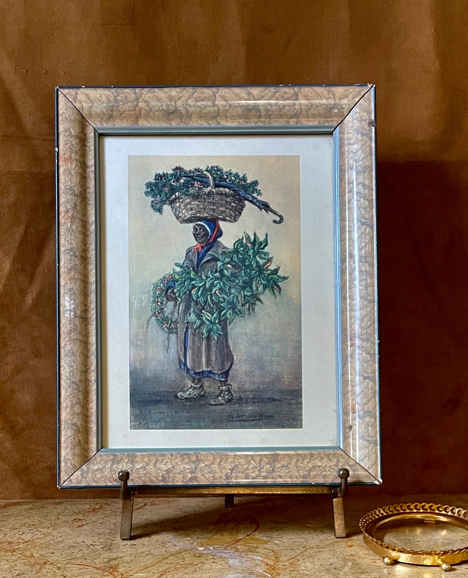 Charleston Art . Elizabeth O'Neill Verner Print: Christmas Greens . Flower Lady (Signed)