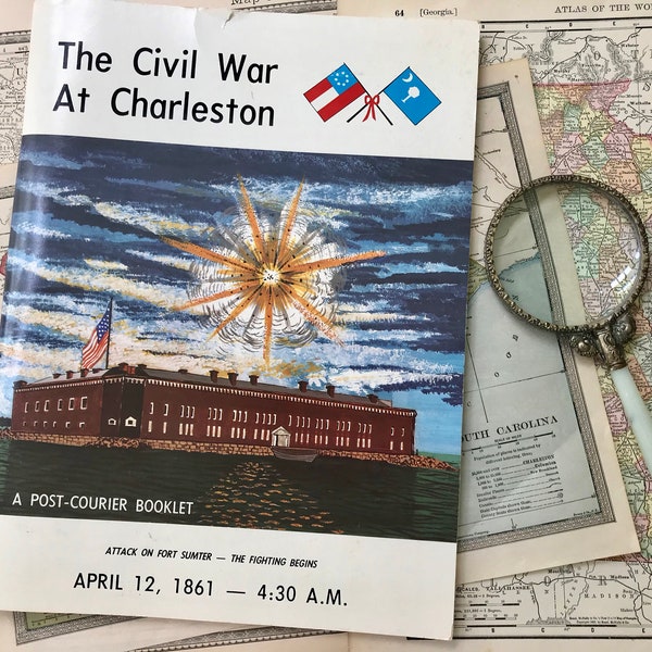 The Civil War At Charleston . Attack on Fort Sumter - The Fighting Begins . April 12, 1861 - 4:30 A.M.  Historic Photos . Vintage Book .