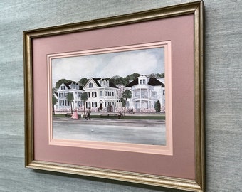 Bonnie Holden . Charleston Watercolorist . "Picnic At Colonial Lake" . Victoria Era Watercolor Print . Signed .