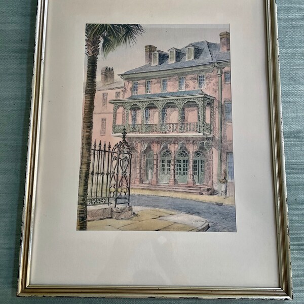 Julia Homer Wilson . Historic Dock Street Theatre . Charleston Artist . Offset Lithograph from Original Hand Colored Dry Point Etching .