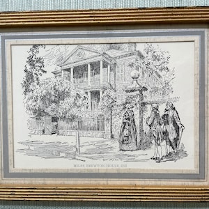 Wm Mark Young . &quot;Miles Brewton House 1765&quot; . Print from an Original Etching.