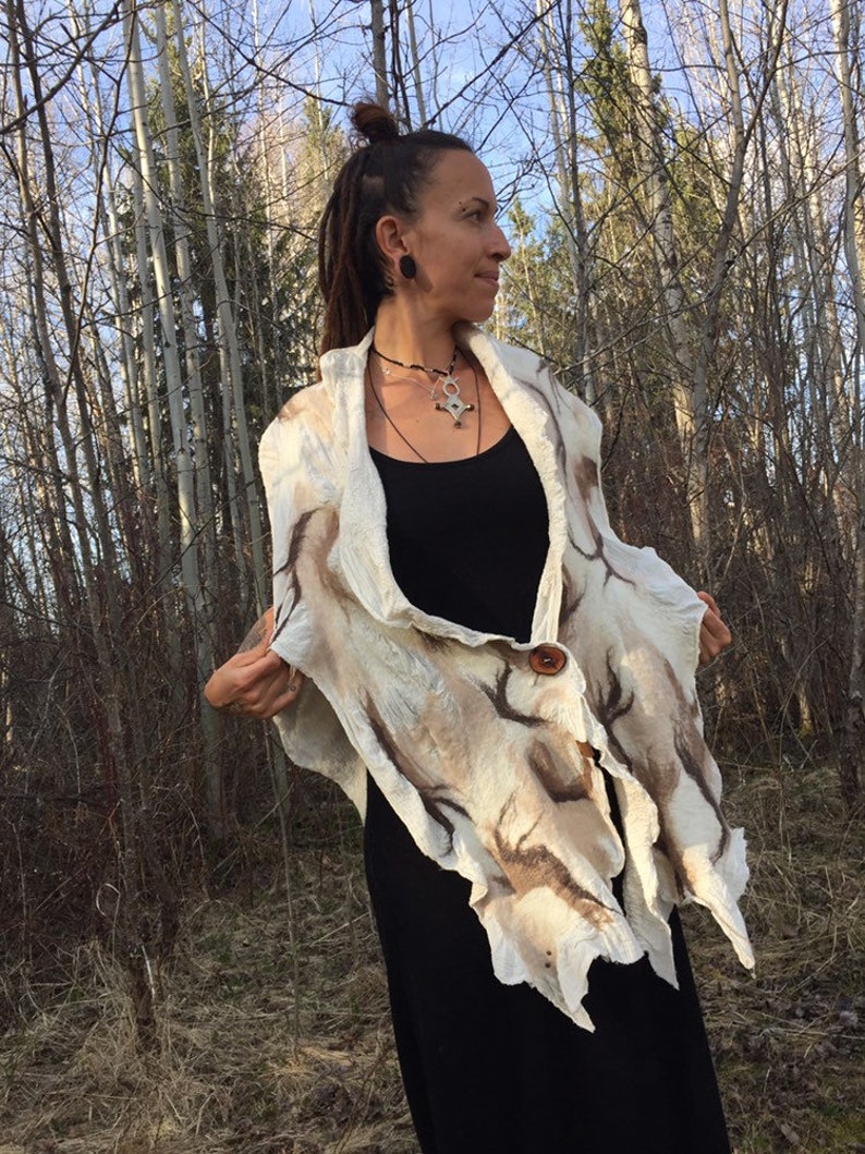 Woodland Forest inspired Wool felt vest OOAK felt vest LARP Cosplay Costume Nuno felted Vest Aldon Wool and Cotton handfelted vest