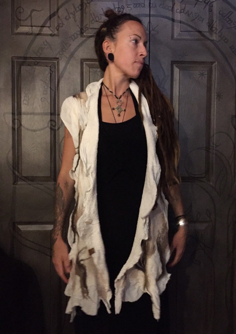 Woodland Forest inspired Wool felt vest OOAK felt vest LARP Cosplay Costume Nuno felted Vest Aldon Wool and Cotton handfelted vest