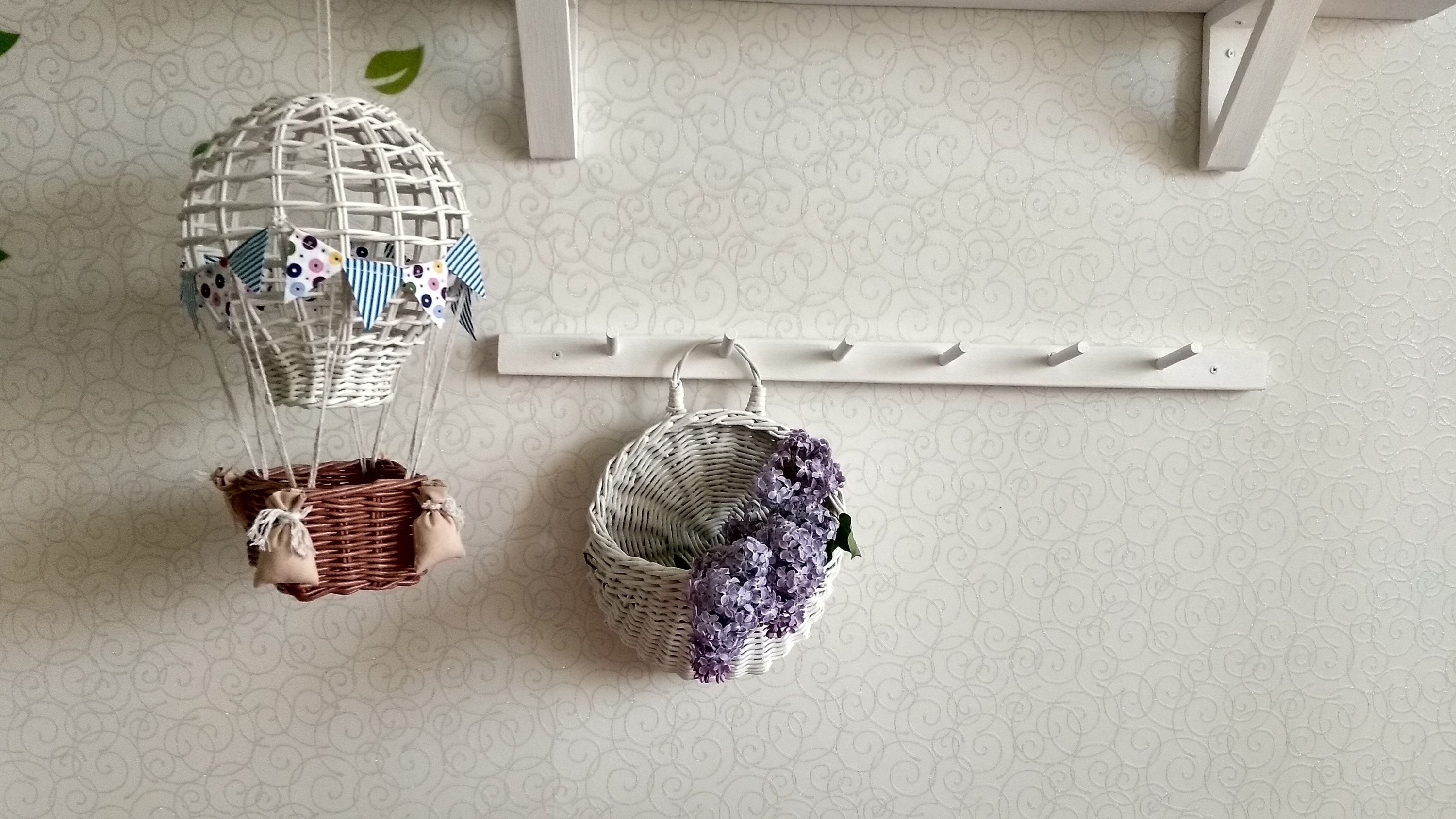 Hanging Rustic White Wall Basket Baby Toy Storage Wicker Etsy