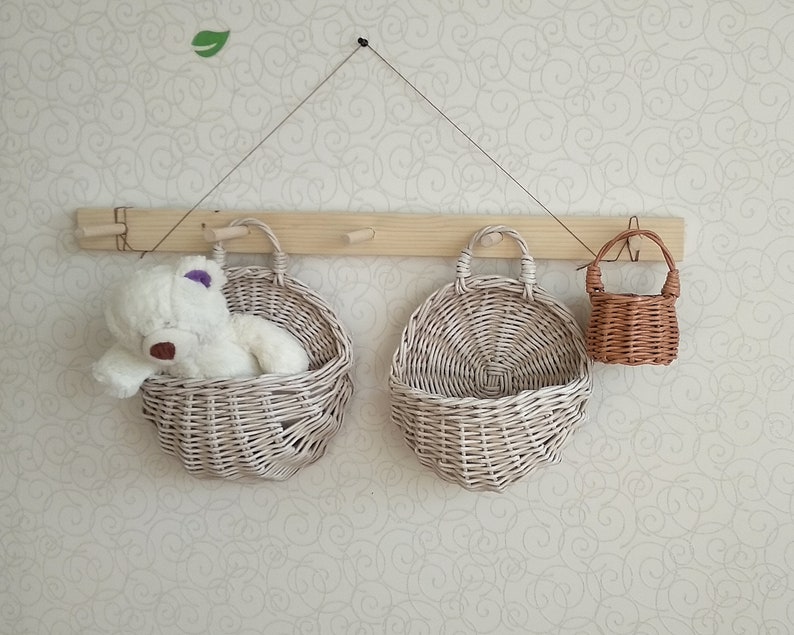 Hanging Rustic white Wall Basket Baby Toy Storage Wicker Etsy
