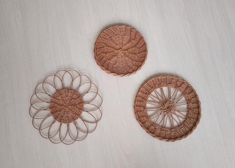 Boho wall decor Set of 3 wicker wall decor art boho plates art Etsy