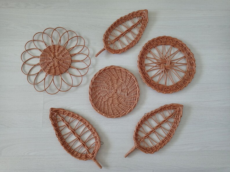 Boho wall decor Set of 3 wicker wall decor art boho plates art Etsy