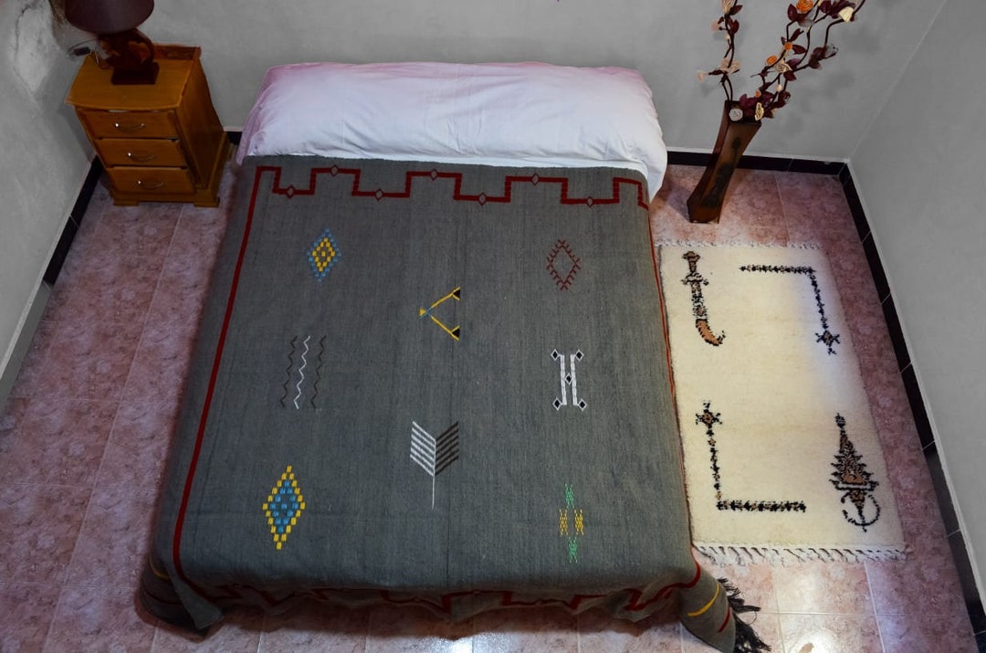 Natural Wool Bed Cover Bedspread grey Handmade in Morocco Etsy
