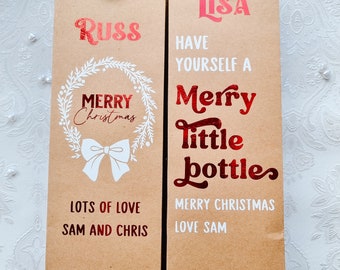 Christmas bottle bag, gift bag, personalised gift bag, foiled custom gift bag, Christmas bag, wine bag