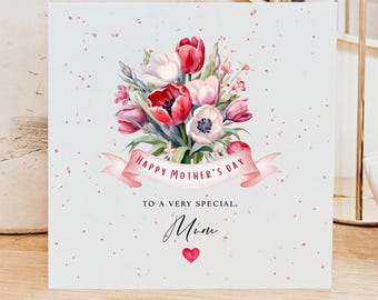 Happy Mother's Day Card, Floral Mother's Day Card, Botanical Wildflowers Garden, Card For Mother's Day, Mothers Day Card With Pink Flowers