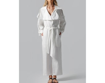 Linen Jumpsuit with Large Lapels and Epaulettes