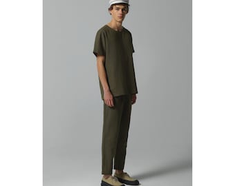 Linen Drawstring Fitted Pants