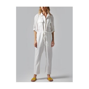 Linen Jumpsuit with chest pockets and drawstring belt