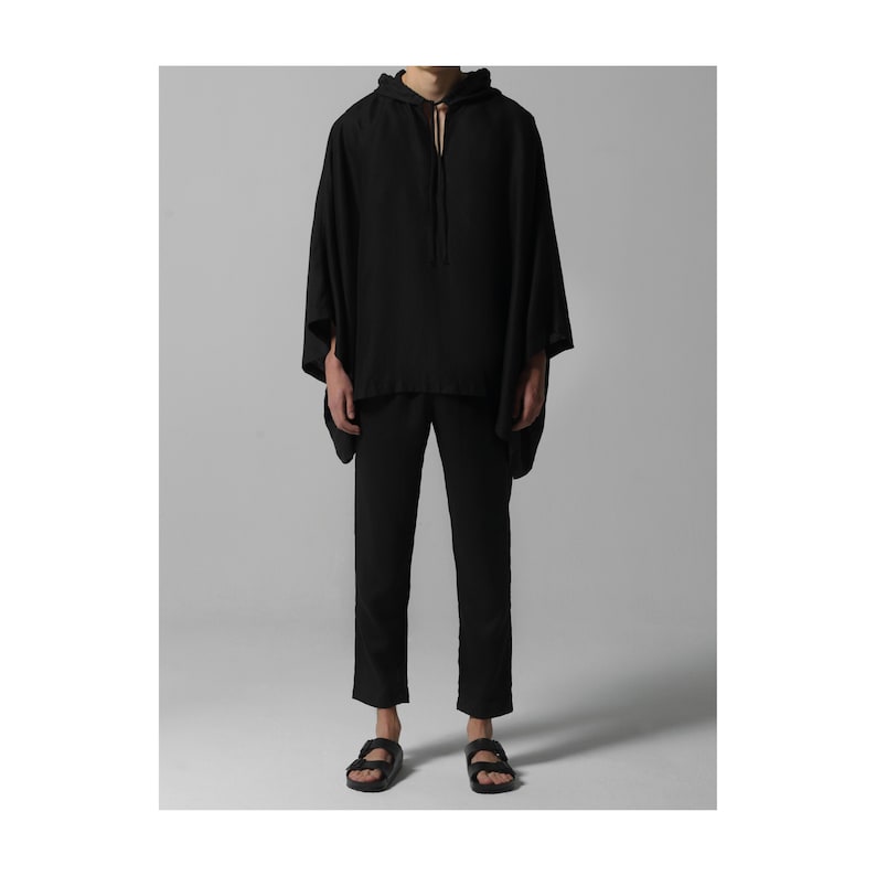 Linen Cape With Drawstring Hoodie - Etsy