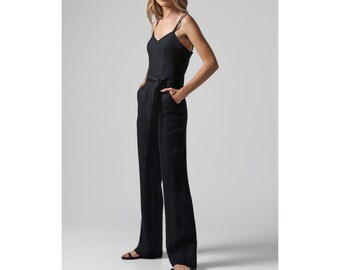 Black Linen Jumpsuit with Straps