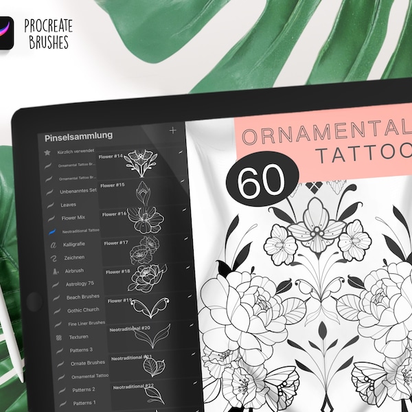 60 neotraditional flower tattoo blossoms peony ornamental Procreate brush,tattoo, Dotwork peony fineline floral