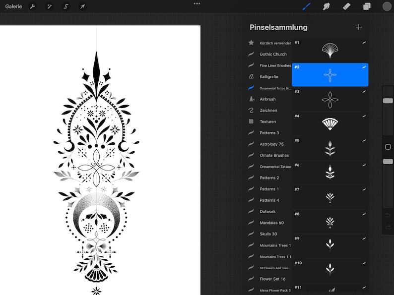 75 Ornamental Procreate Brush,fineline Blackwork Tattoo Brushes, Dots
