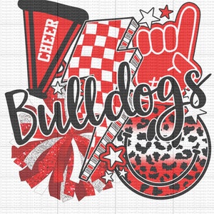 Bulldogs Digital Download - PNG - Red and white - Sublimation - Cheer Retro
