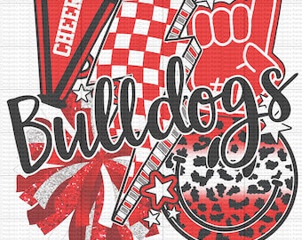 Bulldogs Digital Download - PNG - Red and white - Sublimation - Cheer Retro