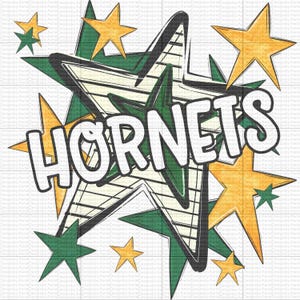Hornets Digital Download - PNG - Stars - Green and Gold - Retro