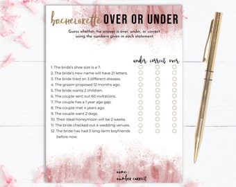 Over or Under Bachelorette Party Game Printable - Etsy