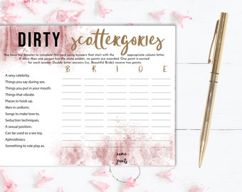 Dirty Scattergories, Bachelorette Party, Hen Party, Instant Download, Printable, Pink and Gold, Print at Home, PDF, 8.5x11, A4