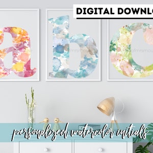 Aquarell Initialen | Briefe | Personalisierte | Digitaler Download | Familie | Geschenk | Vorname | Nachname | Druckbare | Farbe | JPEG | Poster