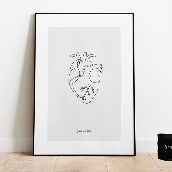 Herz Bild, Poster, Minimalistisch, Internist, Innere Medizin, Anatomie Mensch, Linie, Praxis Bild, Liebe, Wandbilder, Kunstdruck, Büro Dekor