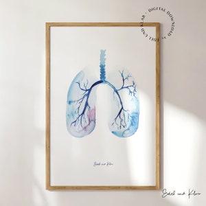 Imagen de pulmón en acuarela | Arte de anatomía humana, arte de sala de espera, póster de neumólogo, respiración, idea de regalo, decoración de médico, descarga