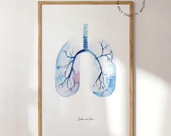 Lung picture watercolor | Human Anatomy Art, Waiting Room Art, Pulmonologist Poster, Breathing, Gift Idea, Doctor Decor, Download