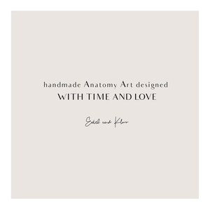 May include: A white background with black text that reads "handmade Anatomy Art designed WITH TIME AND LOVE" and a handwritten signature that reads "Edel und Klar".