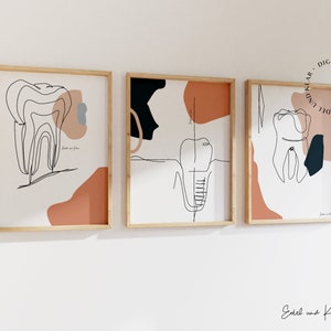 Tooth Images Set in Pink | Dental Office Art, Colorful, Minimalistic, Set, Dentist Art, Dental Office Decor, Poster