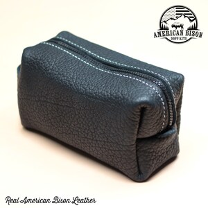 Real American Bison Black Dopp Kit, Groomsmen Bag, Make Up Bag, Shave Bag, Mens Toiletry Bag, Leather Dopp Kit, Personalized. Gift for him.