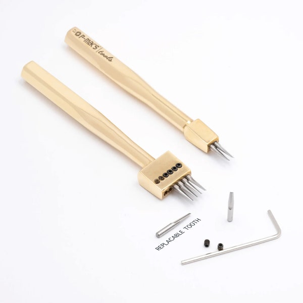 French Style Pricking Iron, Leather Puncher, Solid brass stitching punch awl with replaceable tooth - PmaksTools