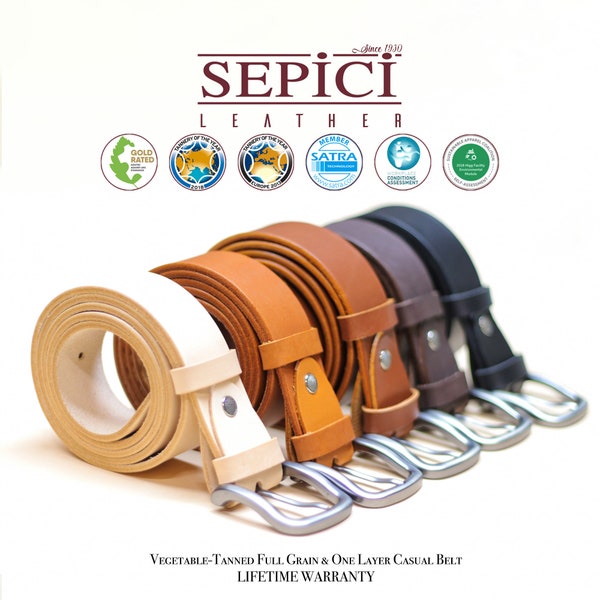 Sepici Leather, Belt for men, Full grain Veg-Tan Leather. Re-Changeable Buckle, Different colors and Personalizable, One layer & Heavy Duty.