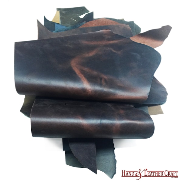 Hand & Leather Craft - 3 LBS Oil Tanned Leather Scraps - Earth Tones. Perfect for leather craft. 4-15 Leather Piece per 3LBS Bags.