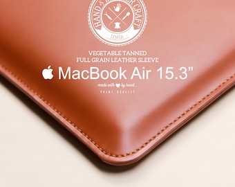 New 2024 MacBook Air M2 15.3" and 13.3" Vegetable Tanned Full Grain Leather Sleeve made with Sepici Leather. Personalizable Sleeve.