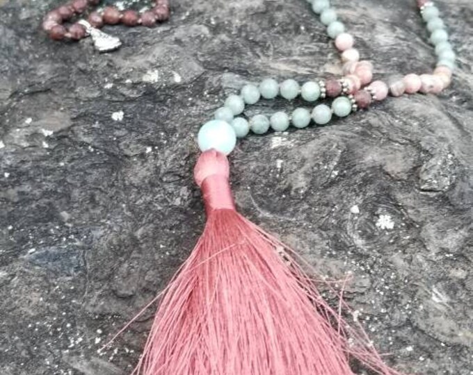 Rhodochrosite and Jade Kuan Yin Mala Etsy