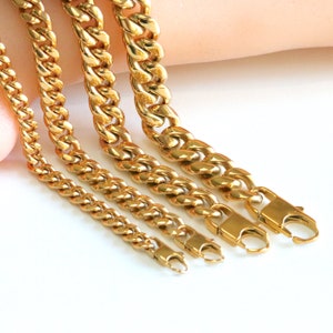 Gold Cuban Link Chain Bracelet: Stainless Steel Curb Chain