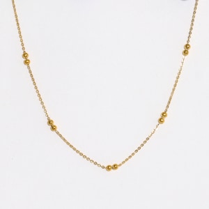 Double Bead Station Necklace – Dainty Gold Satellite Ball Chain for Layering