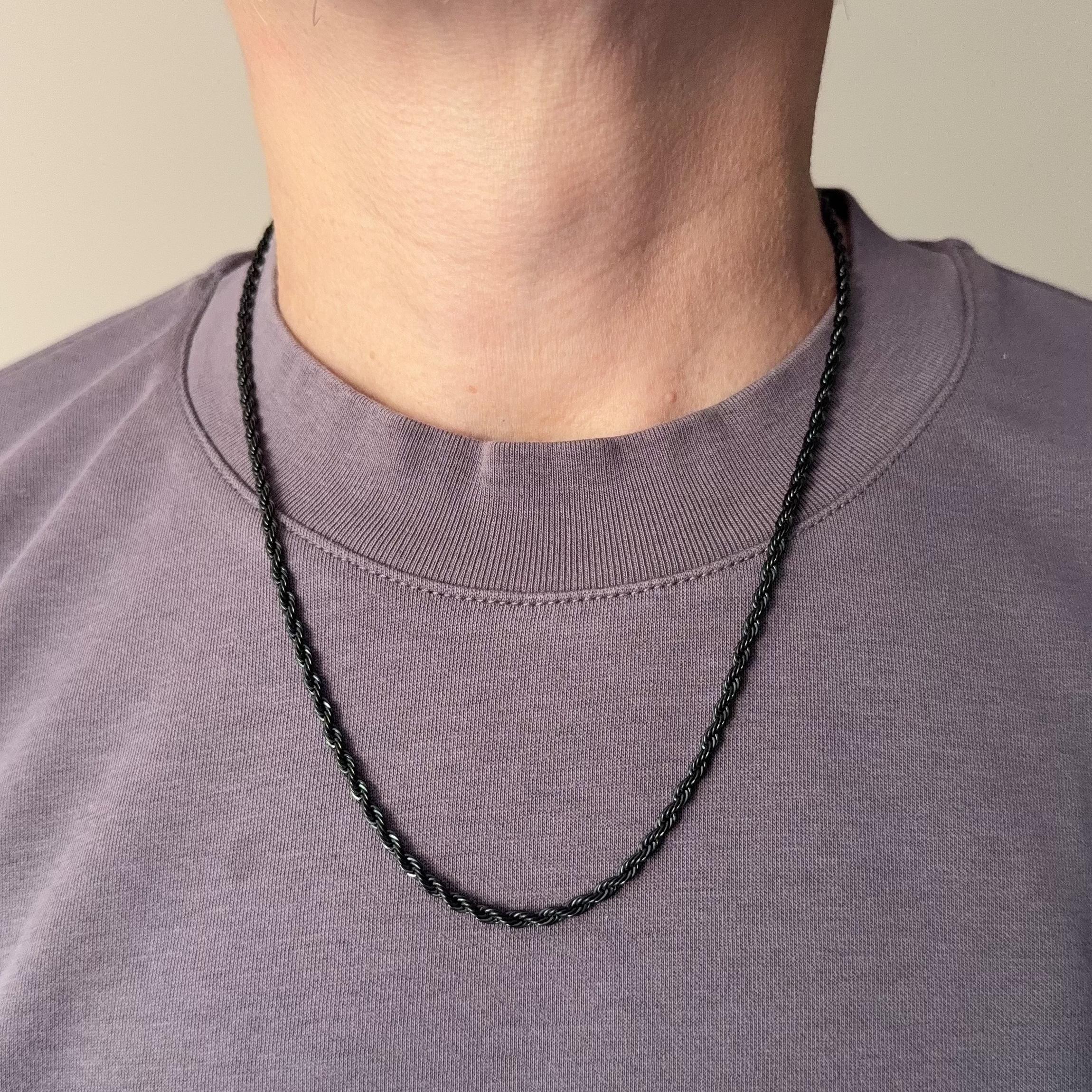 Black Stainless Steel Rope Chain Necklace: Tarnish Free Unisex Jewelry ...