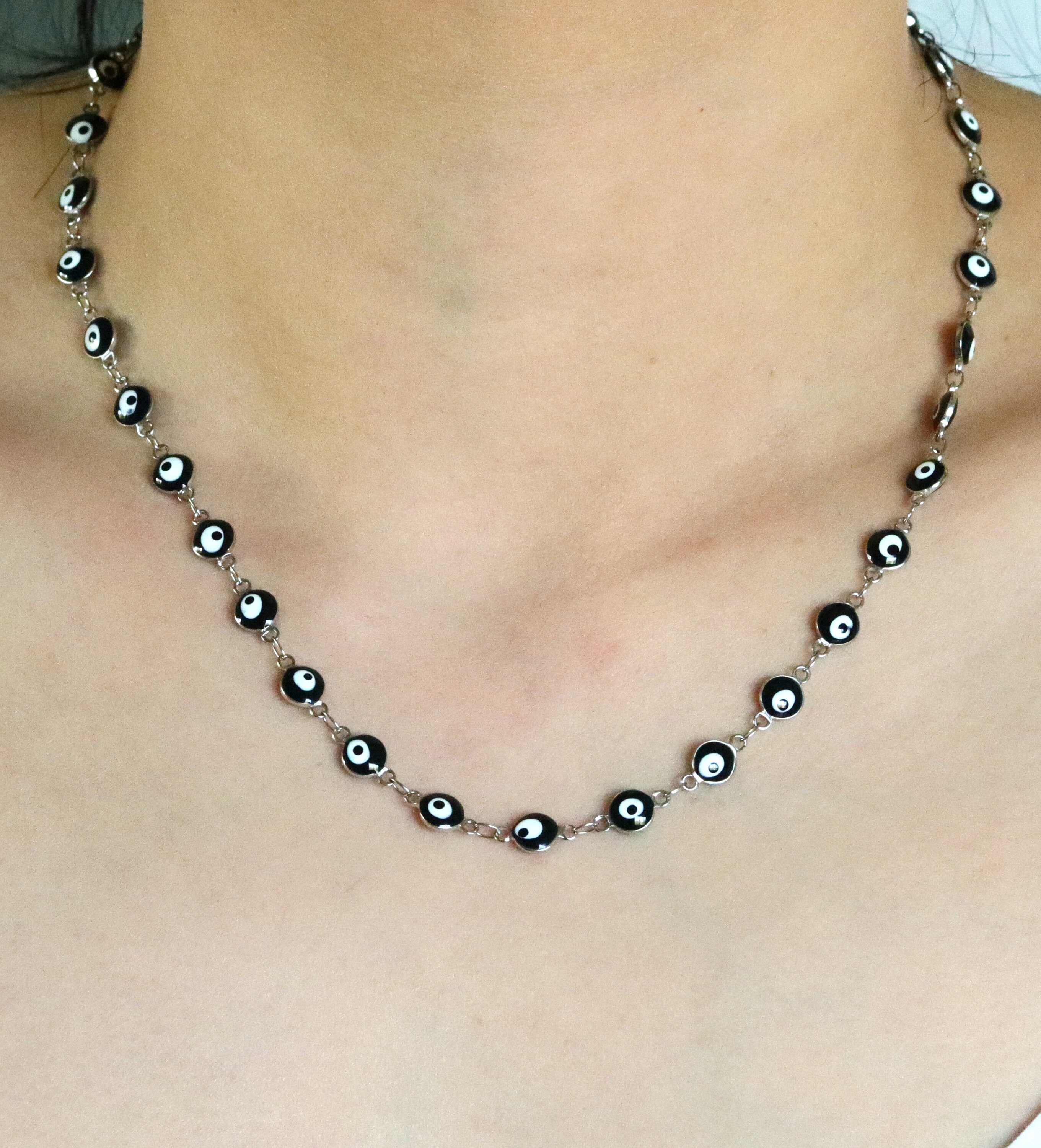 Evil Eye Choker Necklace Red Blue Black Enamel Stainless Steel Beaded…