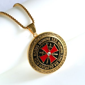 Knights Templar Red Cross Pendant: Stainless Steel Crusader Necklace