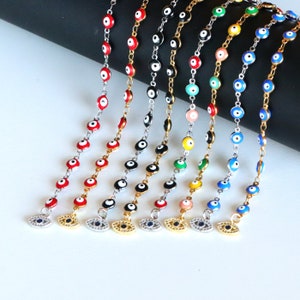Bracelet à breloques mauvais œil, chaîne en acier inoxydable or et argent, bijoux de protection multicolores, chaîne de cheville mauvais œil
