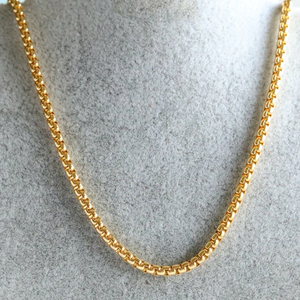 Gold Box Chain Necklace in Stainless Steel, Military Dog Tag Chain