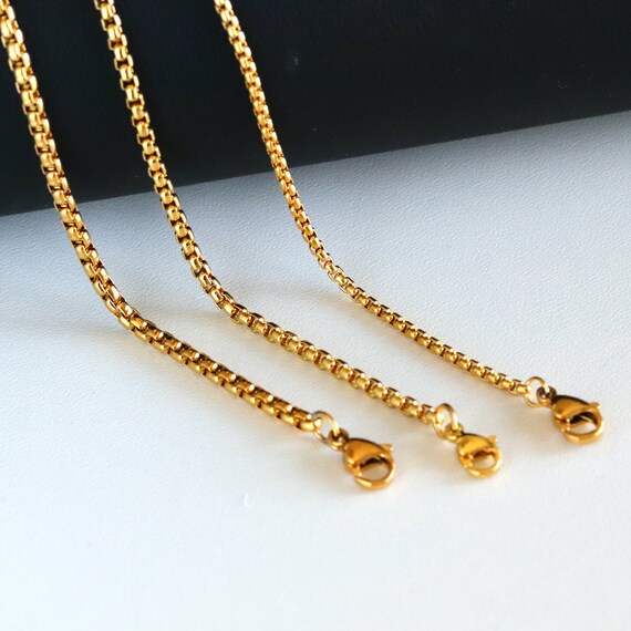 Gold Stainless Steel Box Chain Necklace, Military Dog Tag Chain, Chains for  Jewelry Making, Ready to Wear 