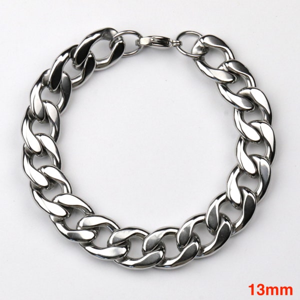 Heavy Silver Stainless Steel Curb Link Bracelet, Men's Hip Hop Chain, Thick Non Tarnish Chain, Jewelry Making Supplies