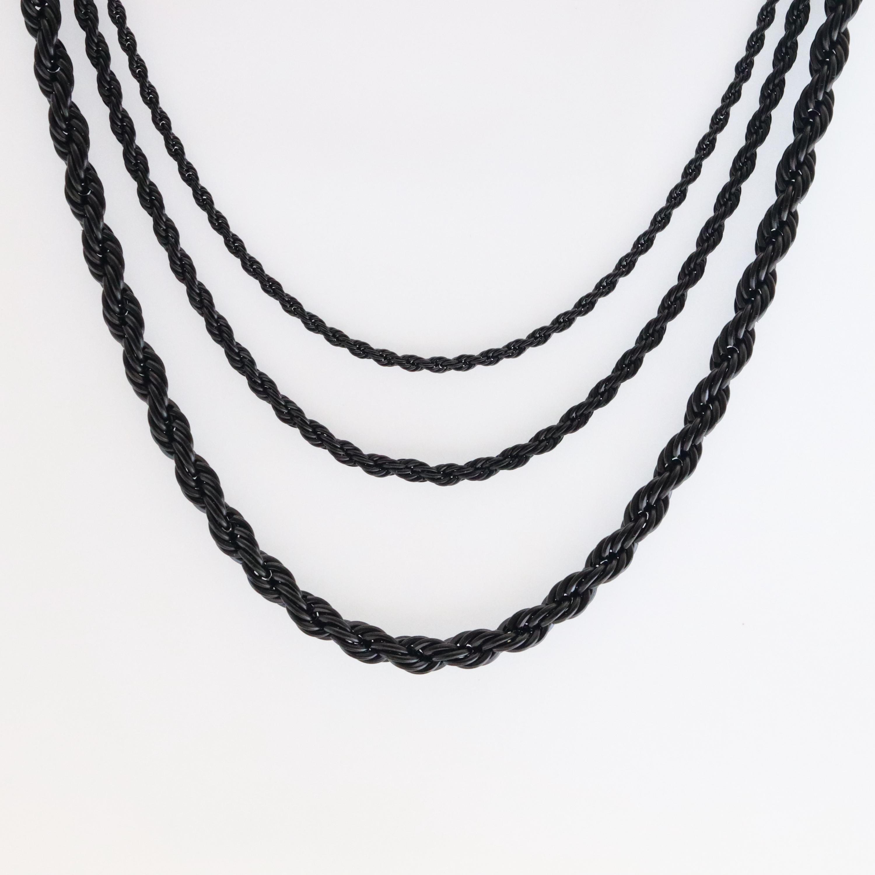Black Stainless Steel Rope Chain Necklace: Tarnish Free Unisex Jewelry ...